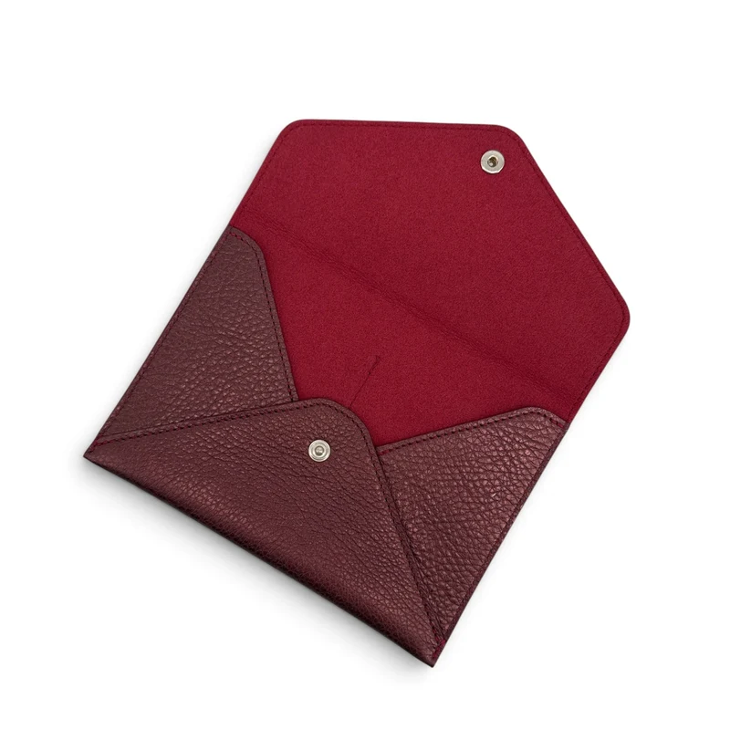 Pochette enveloppe en cuir irisé ROMY Bordeaux