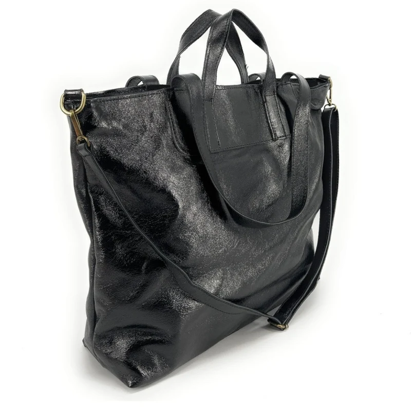 Grand sac cabas en cuir irisé ANDROMEDE Noir irisé