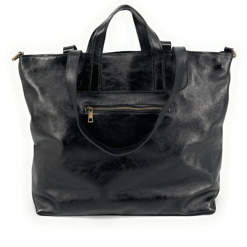 Grand sac cabas en cuir irisé ANDROMEDE Noir irisé