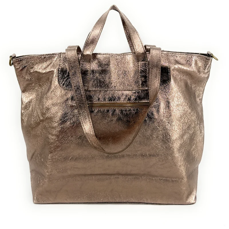Grand sac cabas en cuir irisé ANDROMEDE Champagne irisé