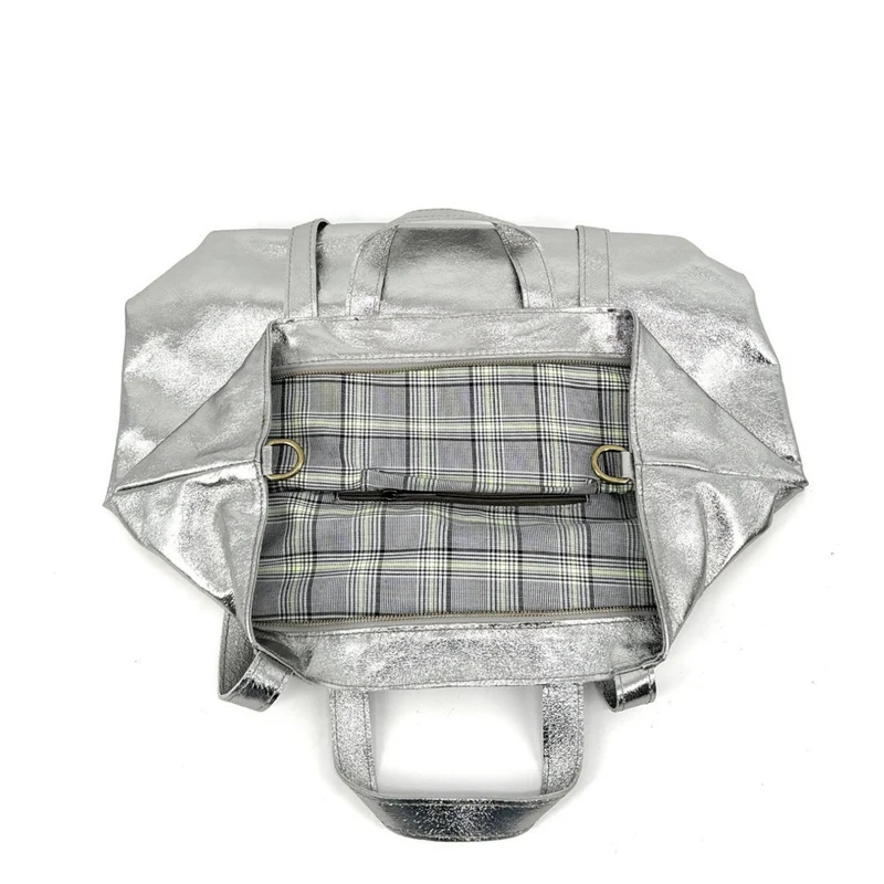 Grand sac cabas en cuir irisé ANDROMEDE Argent moyen