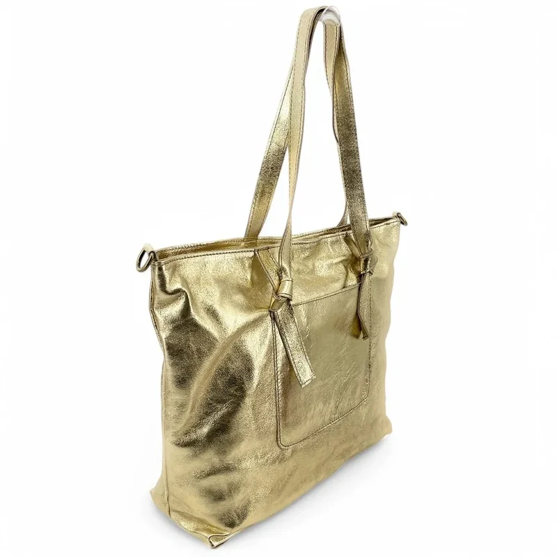 Grand sac cabas en cuir irisé CASSIOPEE Or pâle
