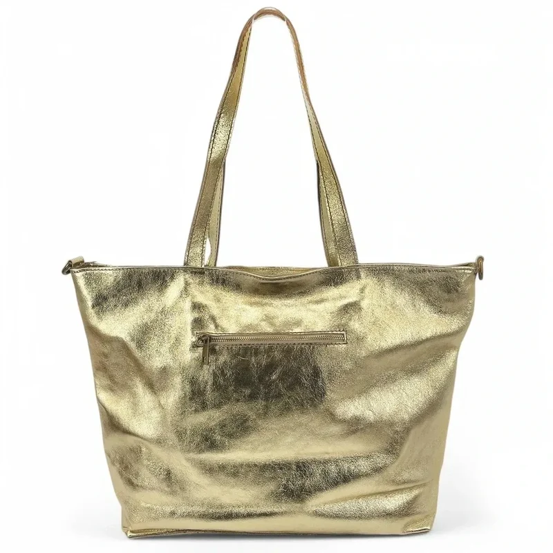 Grand sac cabas en cuir irisé CASSIOPEE Or pâle