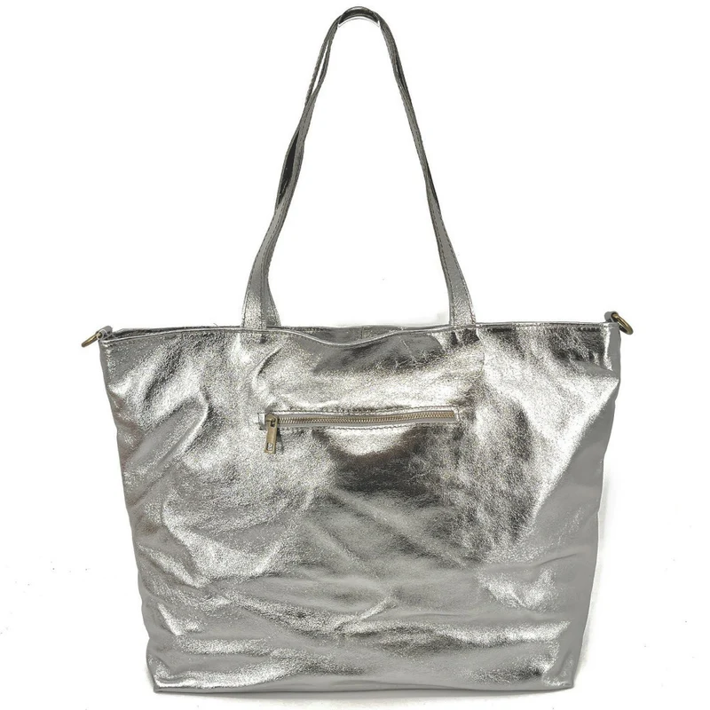 Grand sac cabas en cuir irisé CASSIOPEE Argent moyen