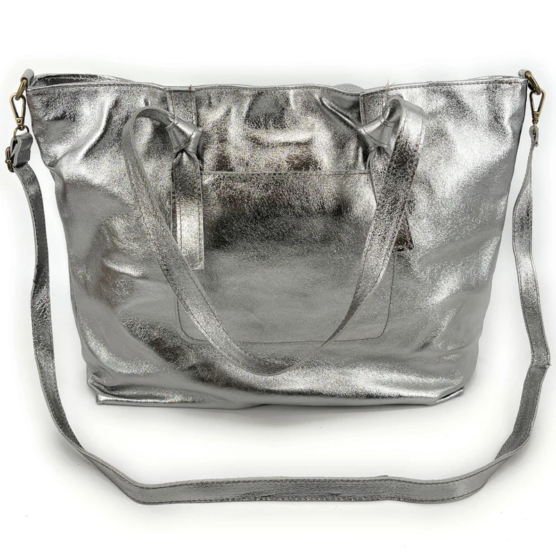 Grand sac cabas en cuir irisé CASSIOPEE Argent moyen