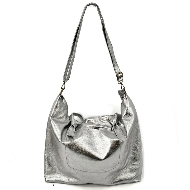 Grand sac cabas en cuir irisé CASSIOPEE Argent moyen