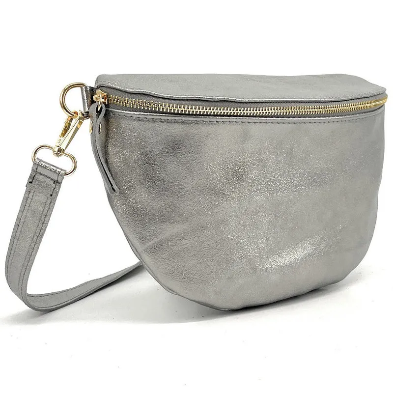 Sac banane en cuir irisé LOUNA Argent moyen