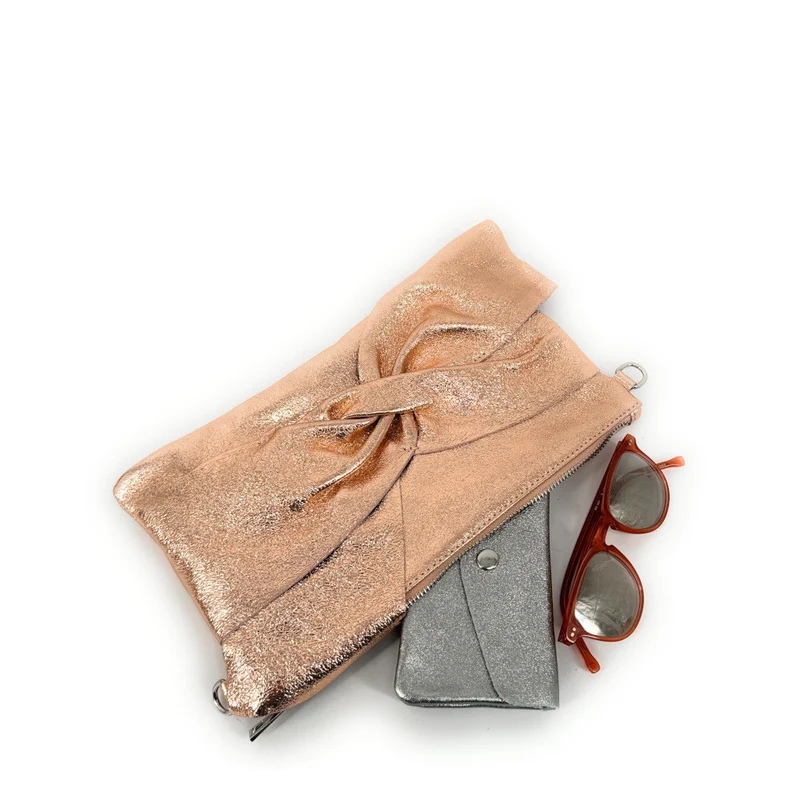Sac pochette en cuir irisé SHERAZADE Rose gold