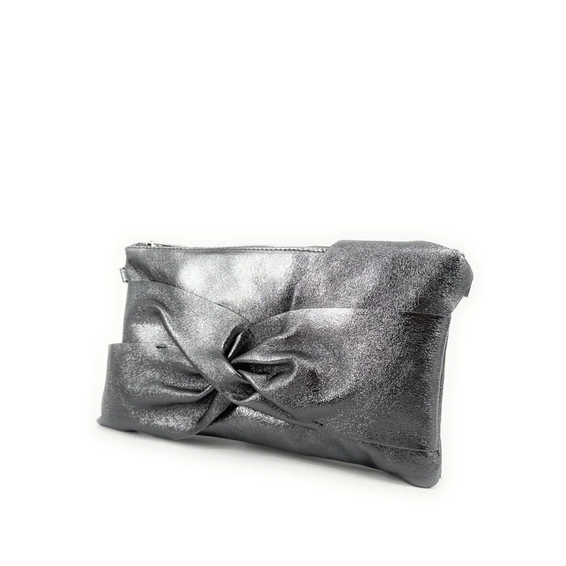 Sac pochette en cuir irisé SHERAZADE Argent foncé