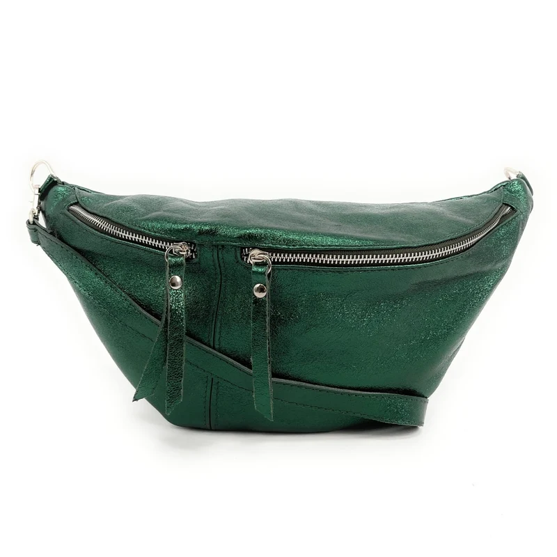 Sac banane en cuir irisé LILOU GLOW Vert forêt irisé