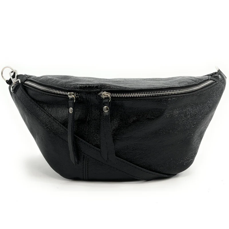 Sac banane en cuir irisé LILOU GLOW Noir irisé