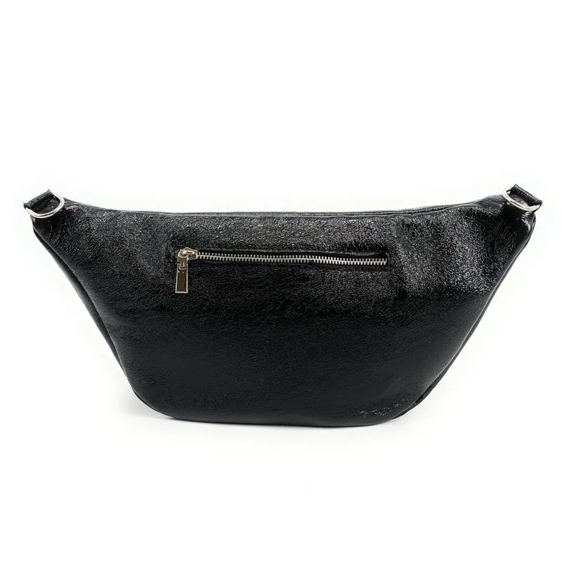 Sac banane en cuir irisé LILOU GLOW Noir irisé
