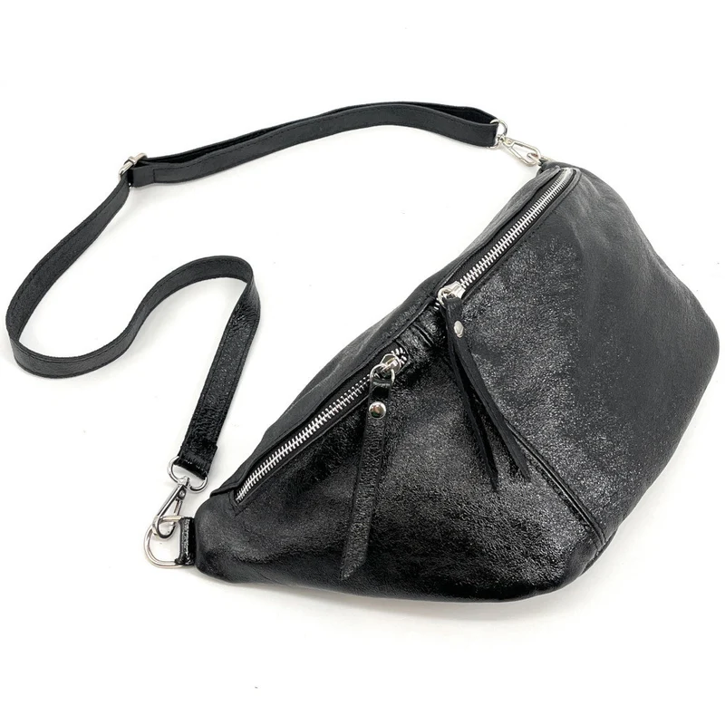 Sac banane en cuir irisé LILOU GLOW Noir irisé