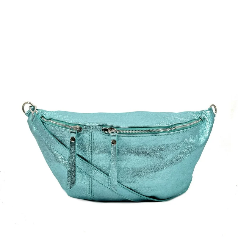 Sac banane en cuir irisé LILOU GLOW Lagon