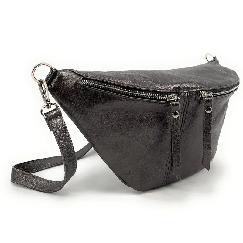 Sac banane en cuir irisé LILOU GLOW Argent foncé