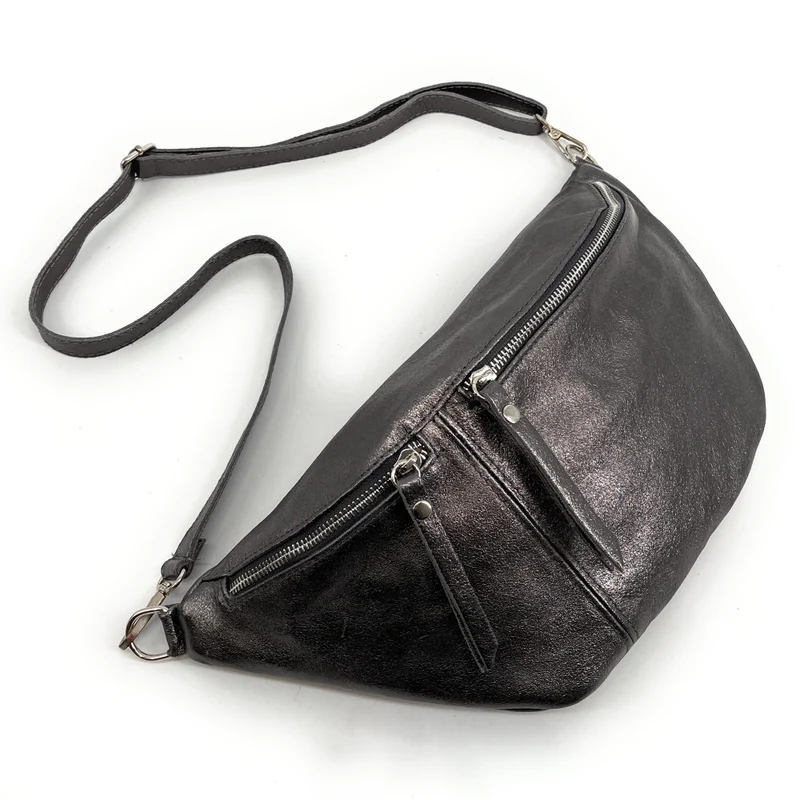 Sac banane en cuir irisé LILOU GLOW Argent foncé