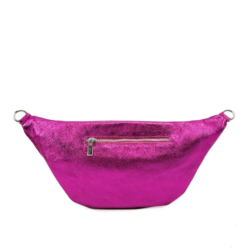 Sac banane en cuir irisé LILOU GLOW Fuchsia irisé