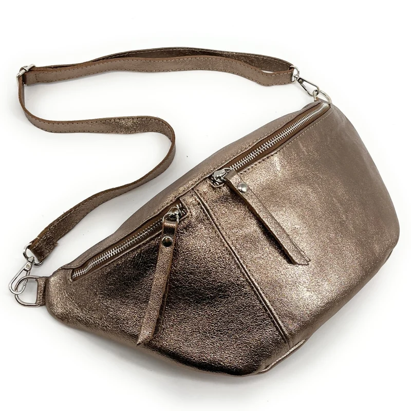 Sac banane en cuir irisé LILOU GLOW Champagne irisé