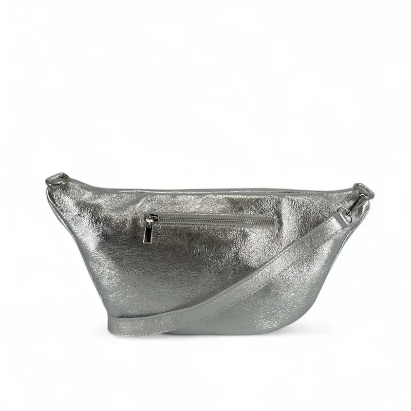 Sac banane en cuir irisé LILOU GLOW Argent moyen