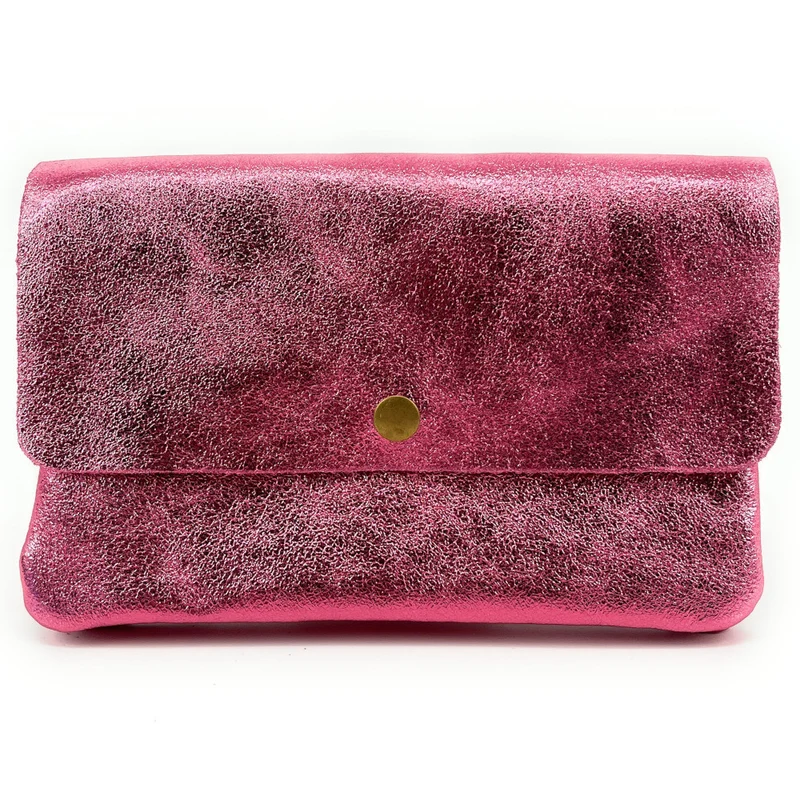 Sac pochette en cuir irisé MAELIA Rose néon