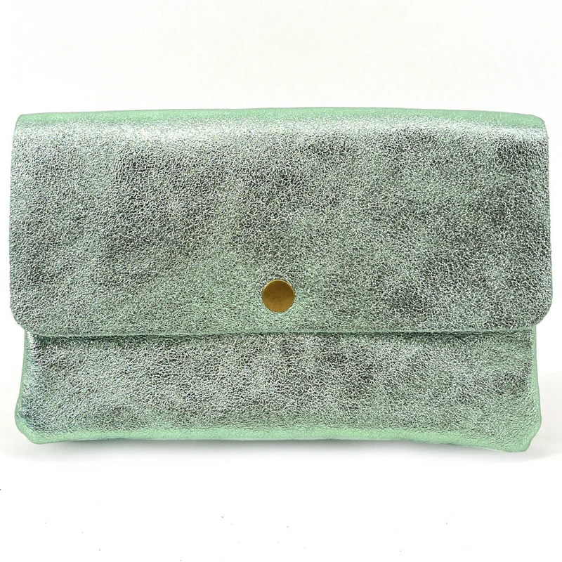 Sac pochette en cuir irisé MAELIA Menthe givrée