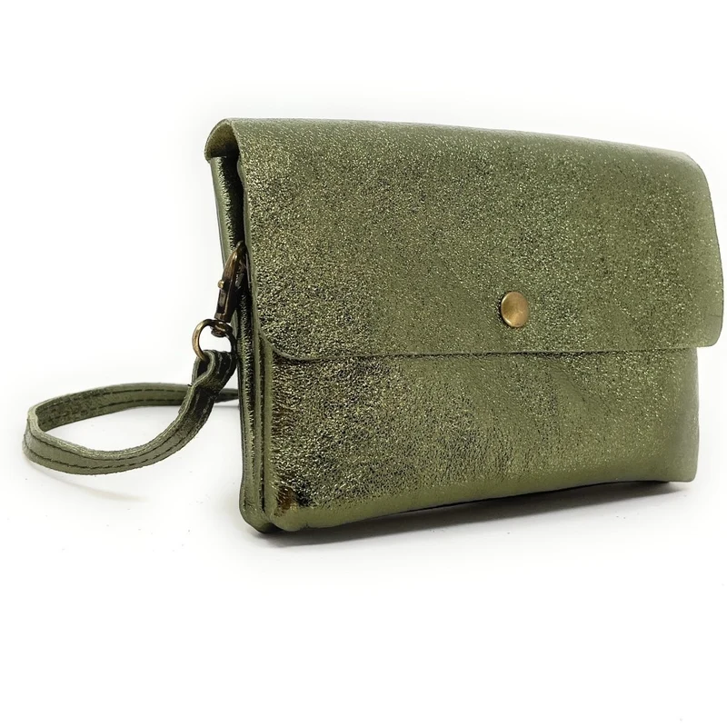 Sac pochette en cuir irisé MAELIA Kaki irisé