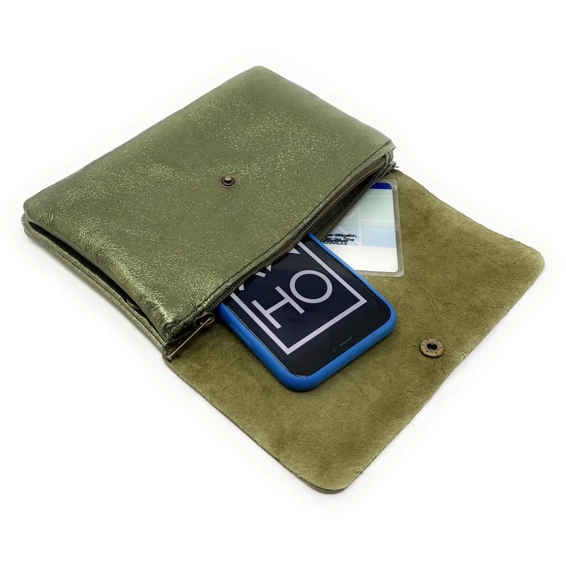 Sac pochette en cuir irisé MAELIA Kaki irisé