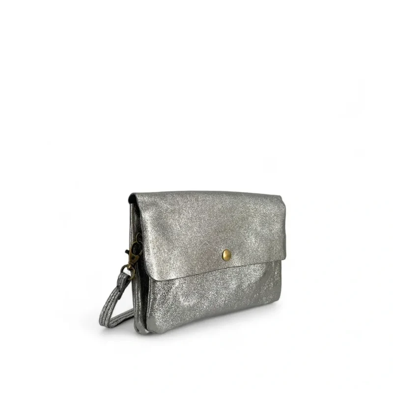 Sac pochette en cuir irisé MAELIA Argent moyen