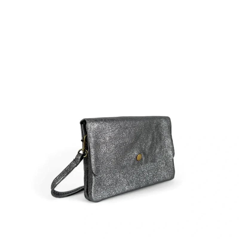 Sac pochette en cuir irisé MAELIA Argent foncé