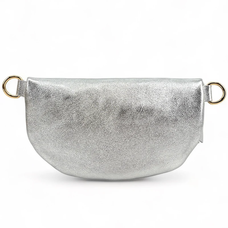 Sac banane en cuir irisé LOU-DO JUNGLE Léopard argent clair