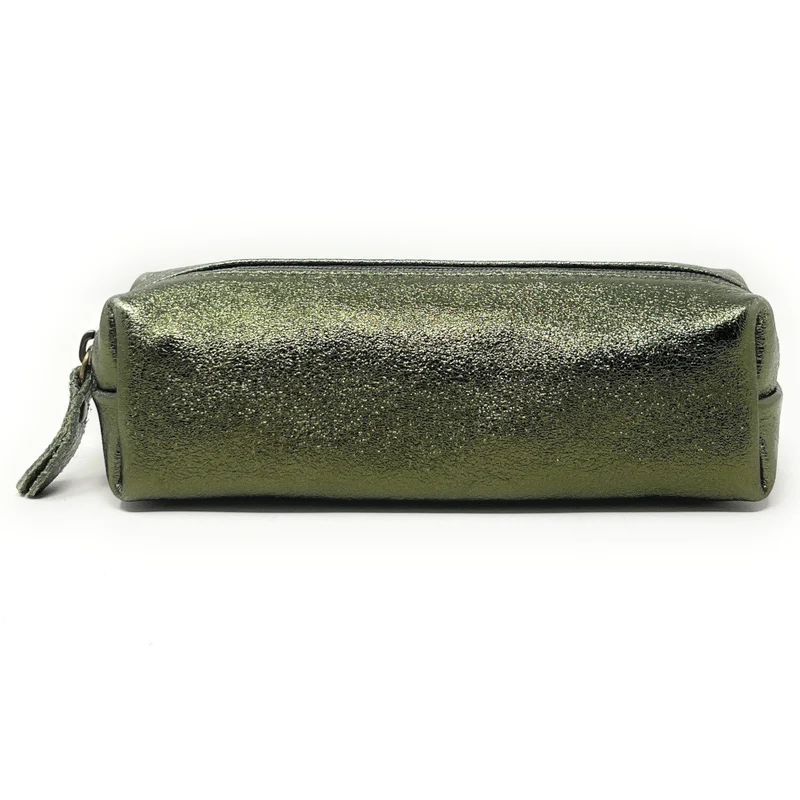Trousse en cuir irisé TICTOC GLOW Vert kaki irisé
