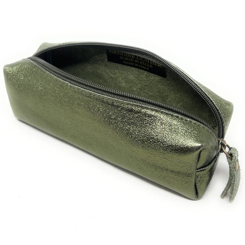 Trousse en cuir irisé TICTOC GLOW Vert kaki irisé