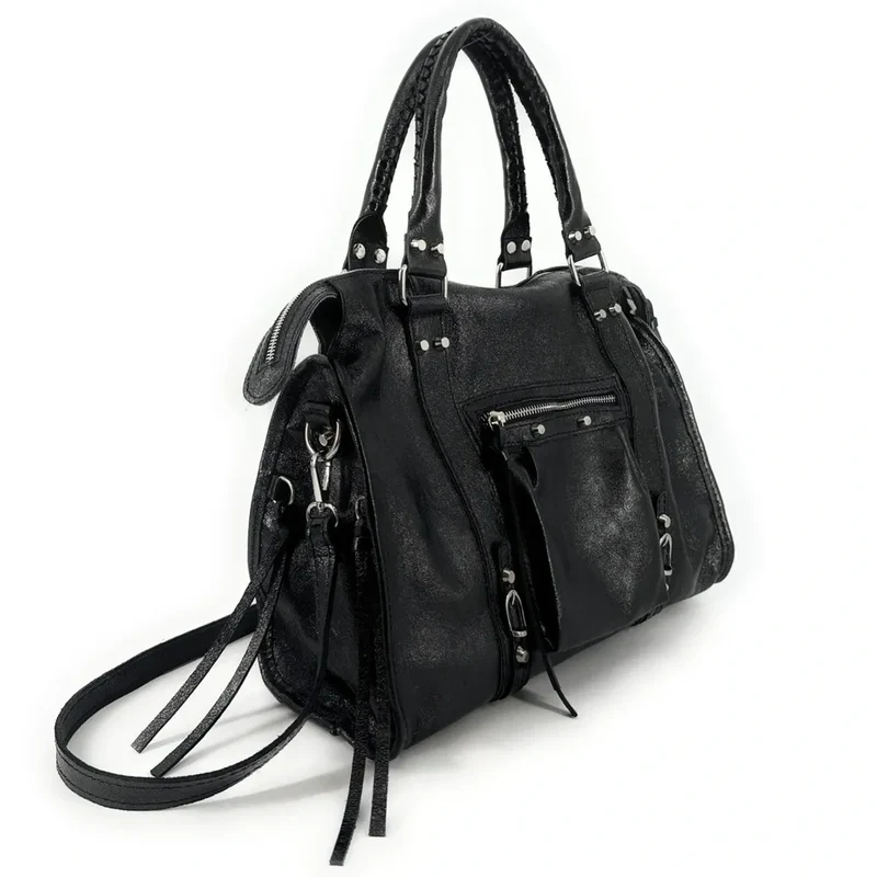 Sac à main en cuir irisé SANDSTORM SILVER Noir glossy