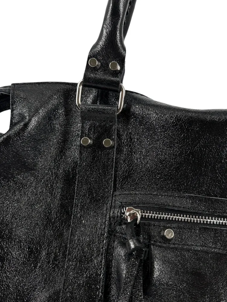 Sac à main en cuir irisé SANDSTORM SILVER Noir glossy