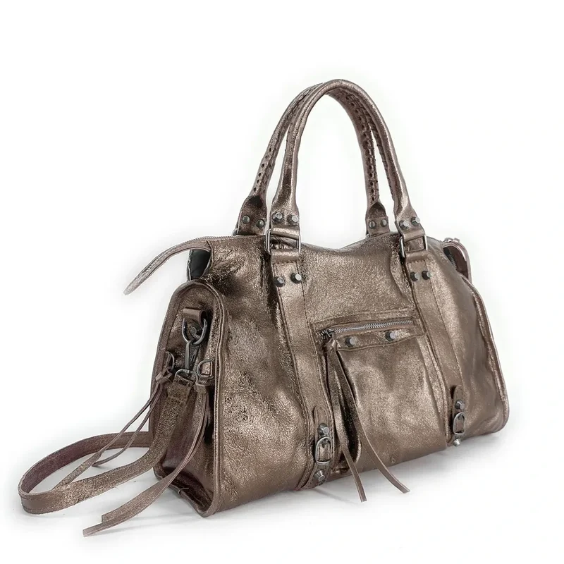 Sac à main en cuir irisé SANDSTORM SILVER Champagne