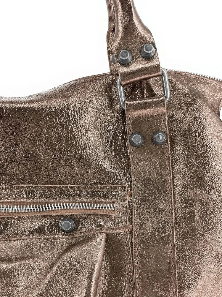 Sac à main en cuir irisé SANDSTORM SILVER Champagne