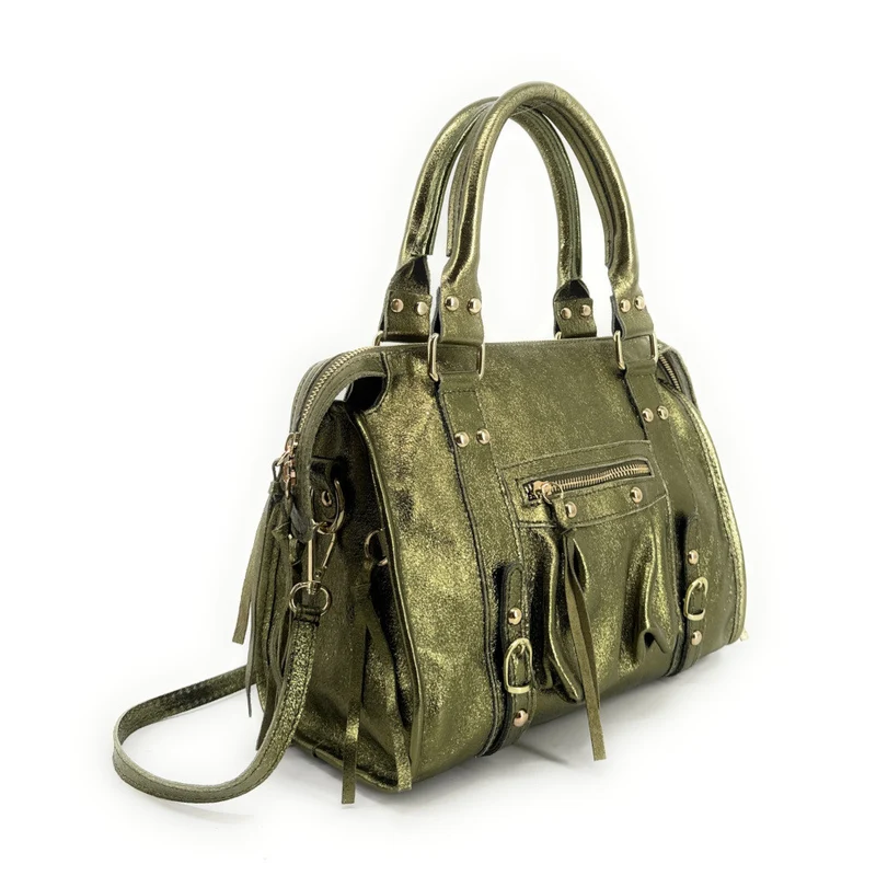Sac à main en cuir irisé SANDSTORM GOLD (petit modèle) Kaki irisé