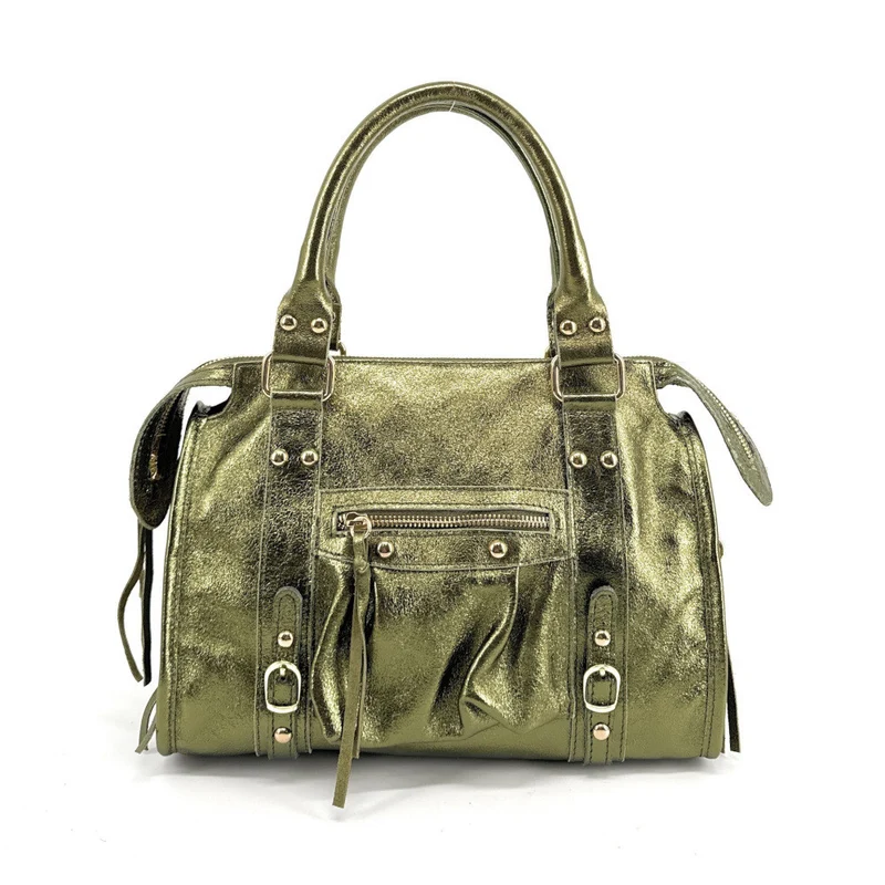 Sac à main en cuir irisé SANDSTORM GOLD (petit modèle) Kaki irisé