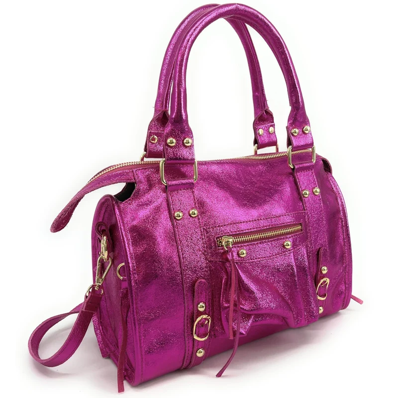 Sac à main en cuir irisé SANDSTORM GOLD Rose fuchsia