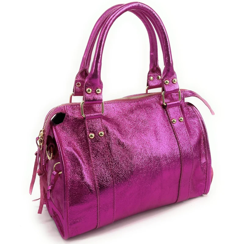 Sac à main en cuir irisé SANDSTORM GOLD Rose fuchsia
