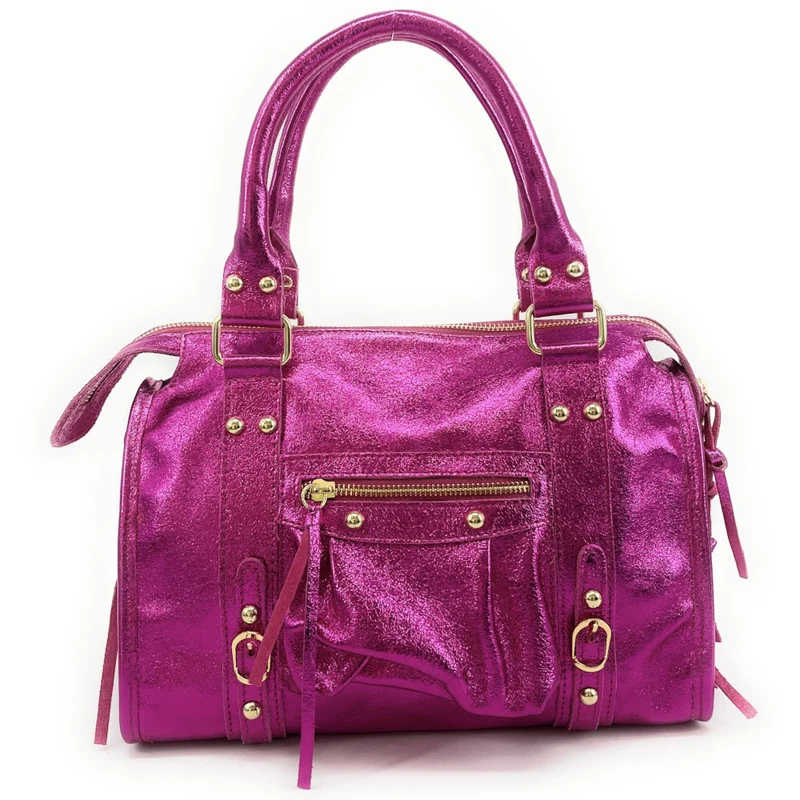 Sac à main en cuir irisé SANDSTORM GOLD Rose fuchsia