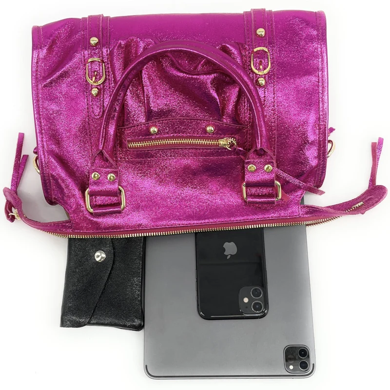 Sac à main en cuir irisé SANDSTORM GOLD Rose fuchsia
