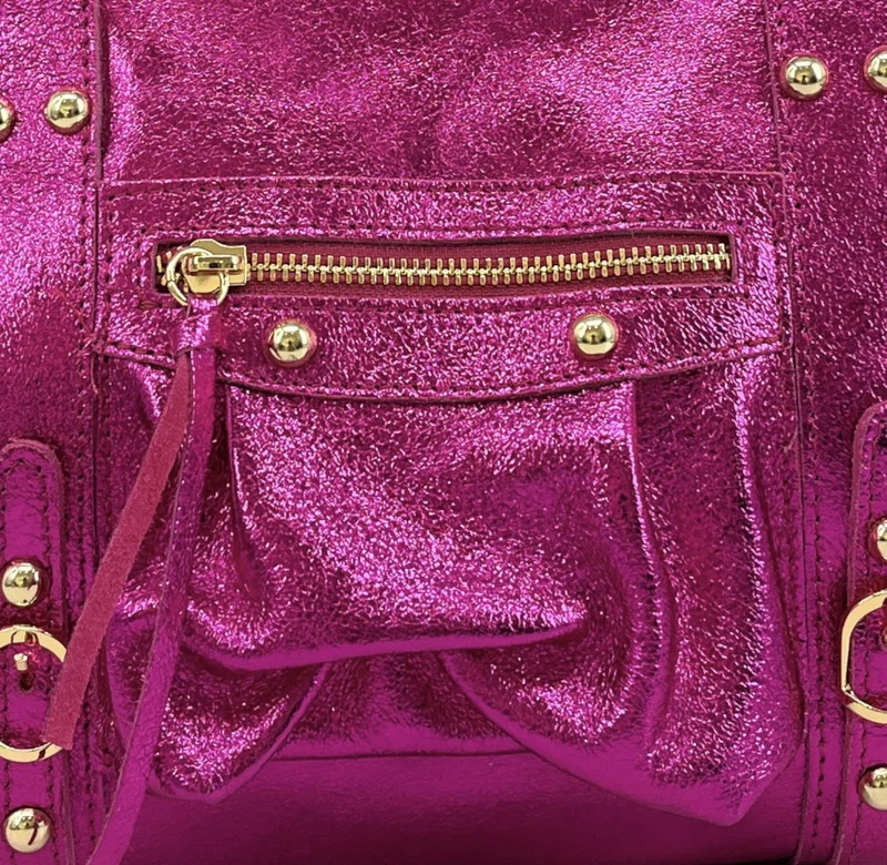 Sac à main en cuir irisé SANDSTORM GOLD Rose fuchsia