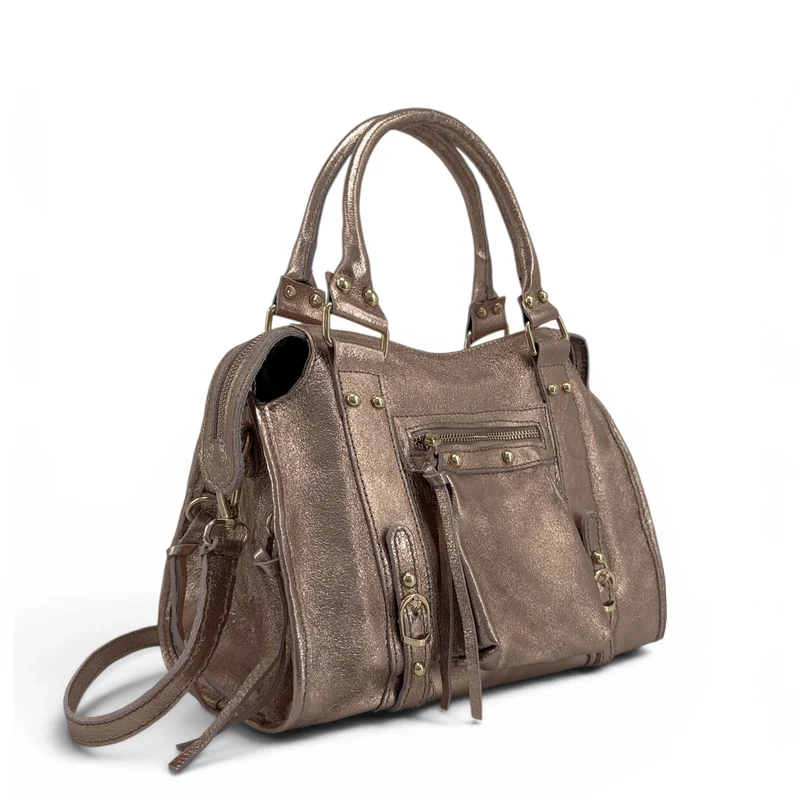 Sac à main en cuir irisé SANDSTORM GOLD Champagne