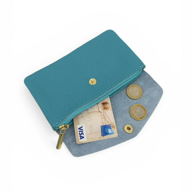 Pochette porte-monnaie en cuir grainé COMPO Bleu des mers du sud