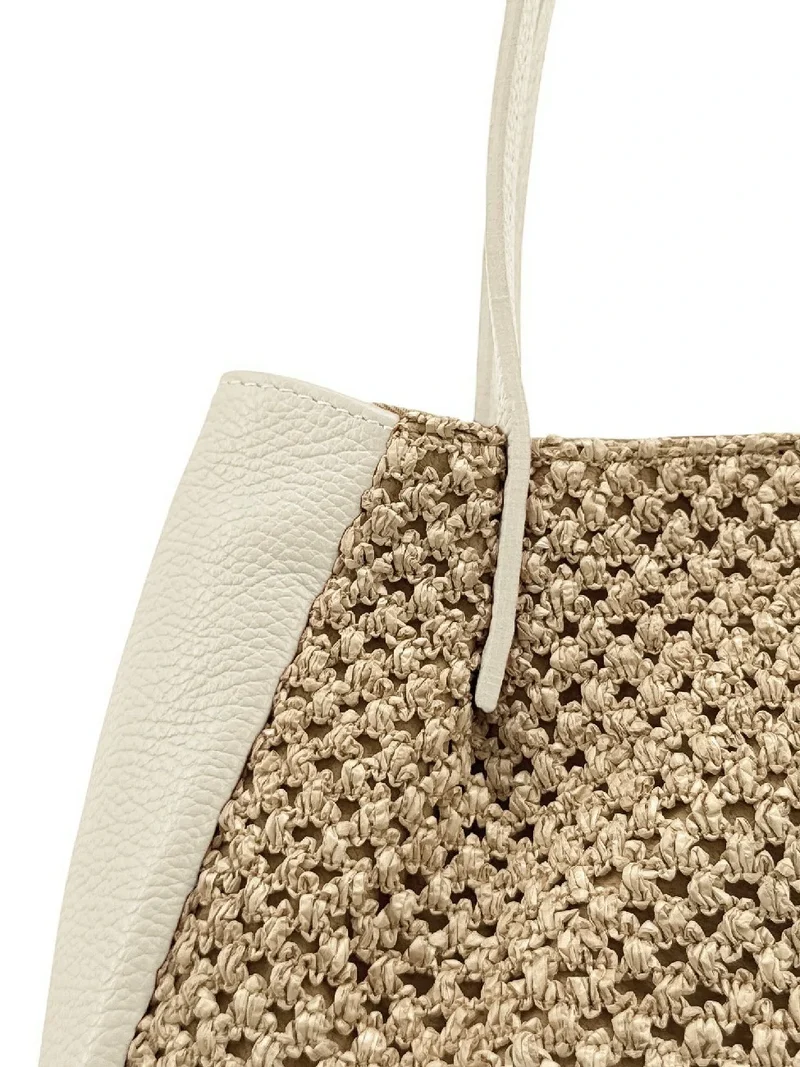Sac cabas en cuir grainé et raphia OXANE Beige crème