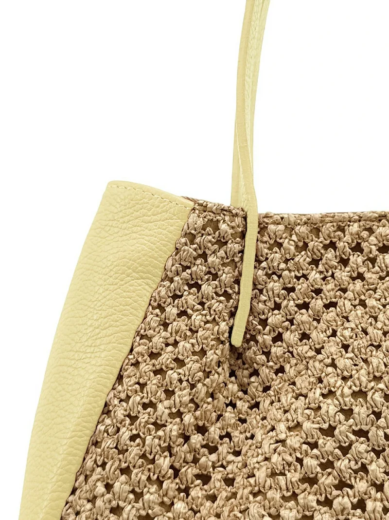 Sac cabas en cuir grainé et raphia OXANE Soft jaune