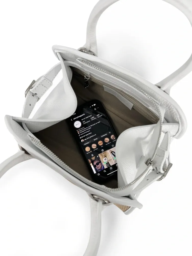 Sac bowling en cuir grainé et raphia VALENTINA Blanc