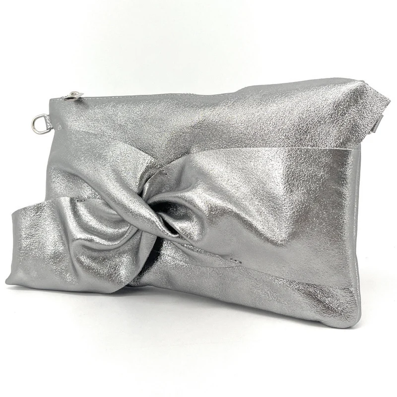 Sac pochette en cuir irisé SHERAZADE Argent moyen