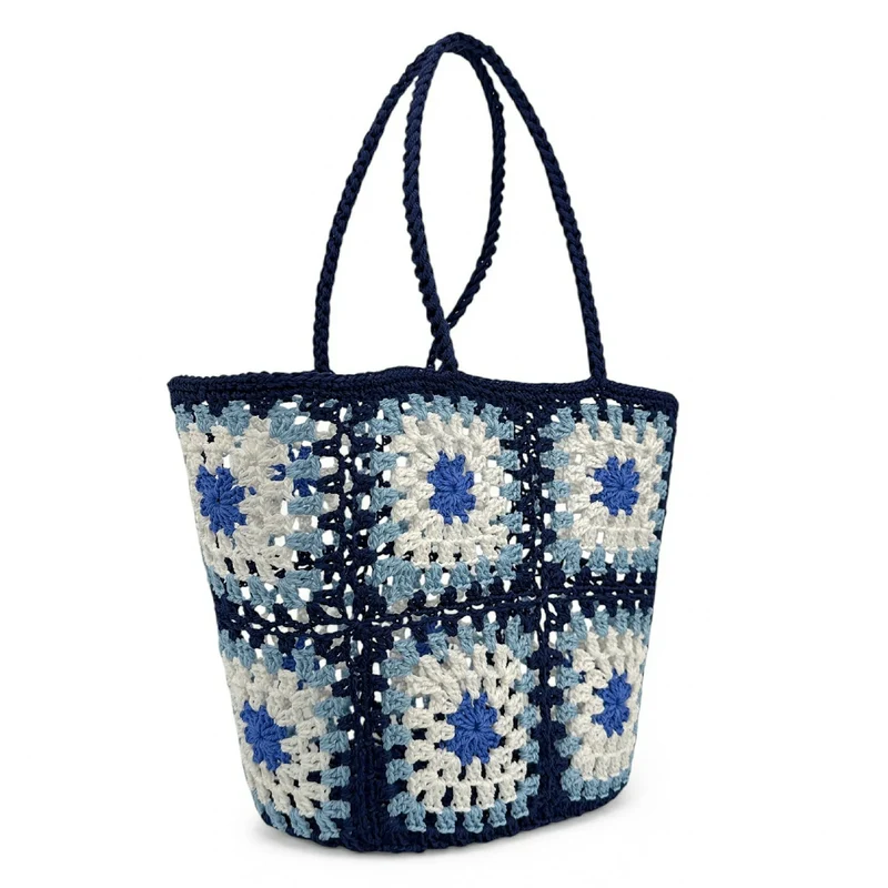 Panier cabas en pur coton GIPSY Bleu denim